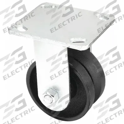 APPROVED VENDOR Plate Caster: Rigid, Iron, 4 in Wheel Dia, 2 in Wheel Wd - V-Groove Track-Wheel Plate Casters