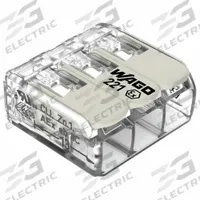 WAGO Lever Wire Connector: 3 Port, 20 AWG – 10 AWG Solid Wire Size Range, 30 A, 440 V, 221 Ex Series (MPN 221-683). Key specifications — attr1307071: WAGO; attr1307104: Lever; attr1351713: 221 Ex.