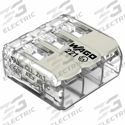 WAGO Lever Wire Connector: 3 Port, 20 AWG – 10 AWG Solid Wire Size Range, 30 A - Compact Lever Wire Connectors