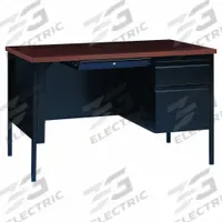 HIRSH Office Desk: Particle Board, Black Matrix/Walnut, 1 Pedestals, 3 Drawers, 48 in Overall Wd (MPN 20437). Key specifications — Desktop Material: Particle Board; Includes Modesty Panel: Yes; Kit Product Type: Rectangular Office Desk; Desktop Color: Walnut; Brand: HIRSH; Frame Color: Walnut; Frame Material: Steel; Product Type: Rectangular Office Desk.