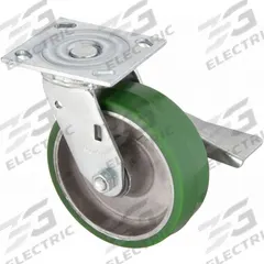 APPROVED VENDOR Plate Caster: Swivel, Side Brake, Polyurethane, 6 in Wheel Dia, 2 in Wheel Wd, Slot (MPN P21S-UA060R-14-CB-001). Key specifications — Wheel Bearing Type: Roller; Wheel/Tread Color: Green; Brand: APPROVED VENDOR; Caster Type: Swivel with Brake.