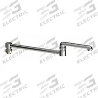 CHICAGO FAUCETS Spout: Spout, Double-Joint, Double Jointed/Swivel Spout, Brass, Polished Chrome (MPN DJ18LEOJKAB). Key specifications — Includes: Mounting Hardware; Product Type: Spout; Spout Style: Double Jointed/Swivel; Body Material: Brass; Color/Finish: Polished Chrome; Brand: CHICAGO FAUCETS.