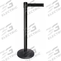 QUEUEWAY Barrier Post with Belt: Black, No Pattern, No Legend, 10 ft Belt Lg, Black, 10 ft x 2 in (MPN QPLUS-33-B9). Key specifications — Base Material: ABS; Belt Color: Black; Brand: QUEUEWAY; Post Material: Metal Alloy; Post Color: Black; Message: No Legend.