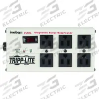 TRIPP LITE Outlet Strip: 6 Outlets, 6 ft Cord Lg, 3,330 J Rated Energy, 12 A Current, UL 1449, Gray (MPN ISOBAR 6 ULTRA). Key specifications — Brand: TRIPP LITE; Mounting Style: Keyhole.