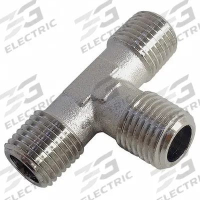 LEGRIS Metal Pipe Tee: Tee, 1/4 in x 1/4 in x 1/4 in, Nickel-Plated Brass, 870 psi - Threaded Medium-Pressure Pipe Fittings
