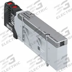 AVENTICS Directional Control Valve: 24V DC, Four-Way / Three-Position, Double Solenoid Actuator Type (MPN R573A2B60MA00F1). Key specifications — attr1326564: R573A2B60MA00F1; attr1326714: 24V DC; attr1326685: Solenoid Coil Included; attr1326706: Solenoid Air Control Valve; attr1326666: Double Solenoid; attr1326670: Closed.