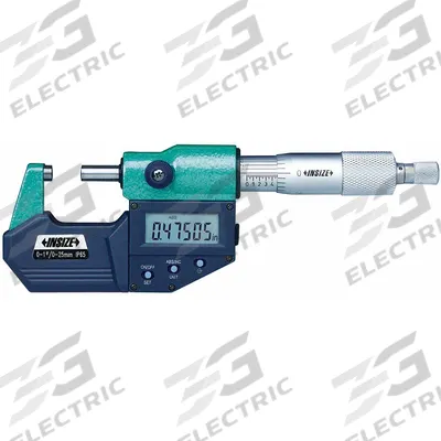 INSIZE IP65 Digital Outside Micrometer: 0 in to 1 in /0 mm to 25 mm, Inch/Metric - Micrometers with SPC Output for Harsh Environments