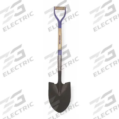 WESTWARD Round Point Shovel: Steel Blade, 14 ga, D-Grip Handle Type, Wood Handle - Round Point Shovels