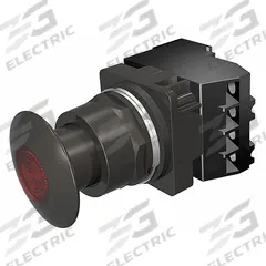 SIEMENS Mushroom Head Push Button: Illuminated, Mushroom Head Profile, Metallic, 30 mm, 1NO/1NC (MPN 52BP2E2A). Key specifications — Brand: SIEMENS; Action: Maintained; Series: Class 52; Terminal Connection: Pressure Plate; Push Button Material Type: Metallic.