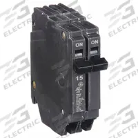 GE Miniature Circuit Breaker: THQP, 15 A, 120/240V AC, Single Phase, 10kA at 120/240V AC, Std (MPN THQP215). Key specifications — Amps: 15 A; AC Voltage Rating: 120/240V AC; Phase: Single; Max. AIR Rating: 10kA at 120/240V AC; For Use With: GE Panelboards.