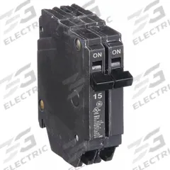 GE Miniature Circuit Breaker: THQP, 15 A, 120/240V AC, Single Phase, 10kA at 120/240V AC, Std (MPN THQP215). Key specifications — Amps: 15 A; AC Voltage Rating: 120/240V AC; Phase: Single; Max. AIR Rating: 10kA at 120/240V AC; For Use With: GE Panelboards.