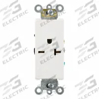 LEVITON Single Receptacle Outlet: Duplex, 6-20, White, 250V AC, 20 A, 2 Pole / 3 Wire (MPN 16451-W)