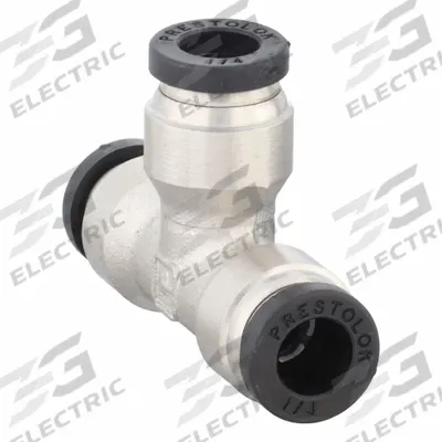 PARKER Push-Fit Tee Fitting: 1/4 in OD x 1/4 in OD x 1/4 in OD Size, Brass - Nickel-Plated Brass Tube Fittings
