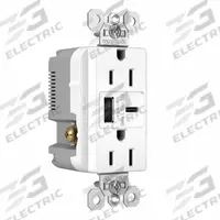 USB Receptacle: Duplex, 5-15R, 2 USB Ports, USB Type A/C, White, 125V AC, 15 A (MPN TR15USBACW). Key specifications — Brand: LEGRAND.