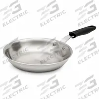 VOLLRATH Fry Pan: 8 11/16 in Top Dia, Stainless Steel, Silver, Silicone, NSF Certified, Natural (MPN 692108). Key specifications — Brand: VOLLRATH; Handle Color: Black; NSF Certified: Yes; Product Type: Fry Pan; Body Color: Silver; Handle Material: Silicone; Body Material: Stainless Steel; Handle Type: Riveted.
