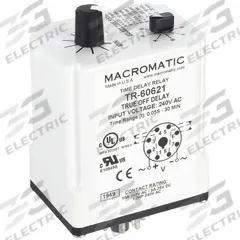 MACROMATIC Single Function Time Delay Relay: Socket Mounted, 240V AC, 10 A, 8 Pins/Terminals (MPN TR-60621). Key specifications — Brand: MACROMATIC.