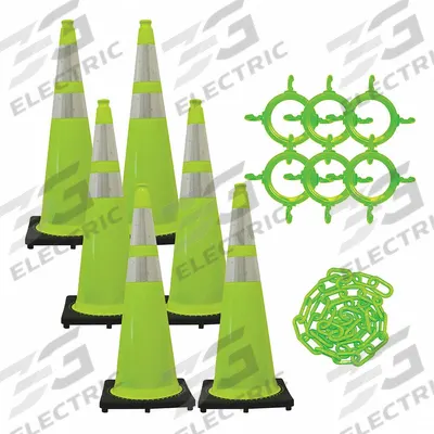 MR. CHAIN Traffic Cone: MUTCD/NCHRP-350, 36 in Cone Ht, Green, High-Intensity Prismatic - Traffic Cone Kits