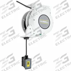 HUBBELL WIRING DEVICE-KELLEMS Extension Cord Reel: Ratchet Lock, 25 ft Cord Lg, 12 AWG, SJO, 5-20P (MPN HBLM25123GF20M1). Key specifications — Retractable Cord Ending NEMA Configuration: 5-20R; Feeder Cord Ending NEMA Configuration: 5-20P; Brand: HUBBELL WIRING DEVICE-KELLEMS.