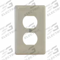 HUBBELL Wall Plate: Duplex Outlet, 1 Gang, Almond, Jumbo Size (MPN NPJJ8LA). Key specifications — Brand: HUBBELL; Material: Nylon.