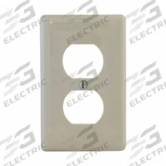 HUBBELL Wall Plate: Duplex Outlet, 1 Gang, Almond, Jumbo Size (MPN NPJJ8LA). Key specifications — Brand: HUBBELL; Material: Nylon.