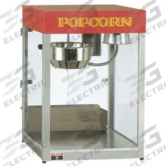 Popcorn Maker: 12 oz, Red/Silver, Stainless Steel, 34 1/2 in Overall Ht, 21 in Overall Dp, 120V AC (MPN T312A1X-XXX-X). Key specifications — Brand: CRETORS; Manufacturer Part Number: T312A1X-XXX-X; Voltage: 120V AC; Capacity: 12 oz; Material: Stainless Steel.