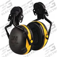 3M PELTOR Earmuffs: Hard Hat-Mounted Earmuff, Passive, 24 dB NRR, Dielectric, Electrically Insulated (MPN X2P5E). Key specifications — Sub-brand: PELTOR; Style: Rigid; Dielectric: Yes; Electrically Insulated: Yes; Band Material: Polyester; Cushion Material: PVC; Cup Material: ABS; Series: X-Series.