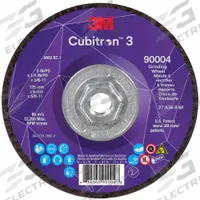 3M CUBITRON 3 Depressed Center Grinding Wheel: Type 27, 5" x 1/4" x 5/8"-11, Ceramic, 36 Grit (MPN 90004). Key specifications — Brand: 3M CUBITRON 3.
