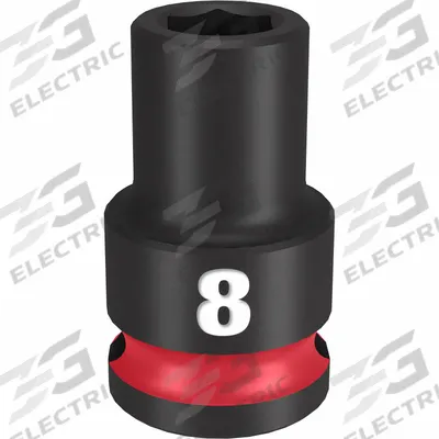 MILWAUKEE Standard Impact Socket: 3/8 in Drive Size, Metric, 8 mm Socket Size, 6-Point - 3/8" Drive Impact Sockets