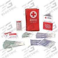 AMERICAN RED CROSS First Aid Kit and Housing: Gen Purpose, 5 People Served, 18 Components, PVC (MPN RC-600). Key specifications — Adhesive Bandages Included: (13) Bandages; Application: General Purpose; Brand: AMERICAN RED CROSS; Housing Color: Red; Housing Material: PVC; Includes Oral or Inhalant Medication: No Medication Included; Mountable: Portable; Oral and Inhalant Medicinals Included: No Oral/Inhalant Medicinals.