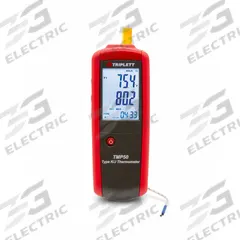 TRIPLETT Thermocouple Thermometer: For Type J/Type K Thermocouple Type, 1 Channels (MPN TMP50). Key specifications — Testing Functions: Average Temperature; Accuracy: ±0.05 % + 3.6 °F/2 °C Below -148 °F; Brand: TRIPLETT.
