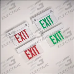 Edge-lit Exit Sign: 1 Faces, Green, Steel, Universal Field Selectable Chevrons, LED, White (MPN ERXL1WGCS). Key specifications — Housing Color: White; Brand: BIG BEAM; Lighting Technology: LED; Self Diagnostics: No; Housing Material: Steel; Text Color: Green.