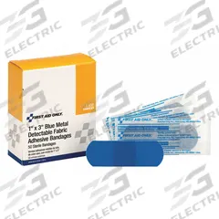 FIRST AID ONLY Adhesive Bandage: Strip Bandages, 1 in Wd, 3 in Lg, Metal Detectable, Fabric, Strip (MPN 1-650). Key specifications — Product Type: Strip Bandages; Unitized: Unitized; Water Resistance: Not Water Resistant; Brand: FIRST AID ONLY; Latex Content: Latex Free; Metal Detectable: Metal Detectable; Package Type: Box; Manufacturer Part Number: 1-650.