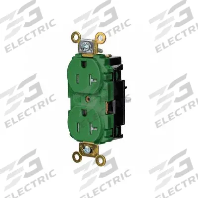 HUBBELL Receptacle: Duplex, 5-20, Green, 125V AC, 20 A, 2 Pole / 3 Wire (MPN HBL5362STGNTR) - General Purpose Receptacles