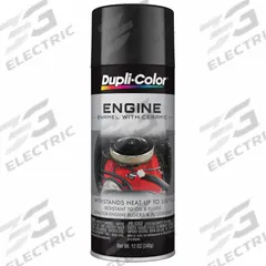 DUPLI-COLOR Engine Enamel: Exterior/Interior, Engine Enamel, Solvent, Ceramic, Metal/Steel, Smooth (MPN EDE161307). Key specifications — Color: Black; Coverage Area: 14 sq ft; Compatible Surface Material: Steel; Finish Texture: Smooth; Sheen: Gloss; Brand: DUPLI-COLOR.