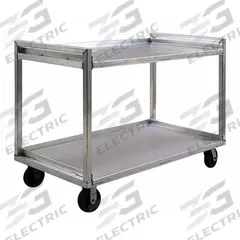 NEW AGE Utility Cart: 2,000 lb Max Load Capacity, 2 Shelves, 41 in Overall Ht, 37 in Overall Lg (MPN 97177). Key specifications — NSF Certified: No; Brand: NEW AGE; Caster Type: (2) Rigid; Color: Silver; Material: Aluminum; Product Type: Utility Cart.
