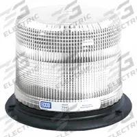 ECCO Beacon Light: Flashing Beacon, White, 4 7/8 in Overall Ht, LED, 12-48V DC (MPN 7945C). Key specifications — Operating Voltage: 12-48V DC; Number of Flash Patterns: 11; Includes: Mounting Hardware; Electrical Connection: Blunt Cut Wires; Mount Type: Bolt; Brand: ECCO; Shape: Round; Lighting SAE Class Rating: SAE Class 2.