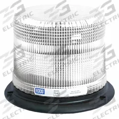 ECCO Beacon Light: Flashing Beacon, White, 4 7/8 in Overall Ht, LED, 12-48V DC (MPN 7945C). Key specifications — Operating Voltage: 12-48V DC; Number of Flash Patterns: 11; Includes: Mounting Hardware; Electrical Connection: Blunt Cut Wires; Mount Type: Bolt; Brand: ECCO; Shape: Round; Lighting SAE Class Rating: SAE Class 2.