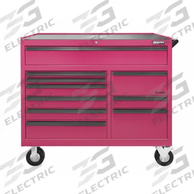KENNEDY Roller Cabinet: Pink / Pink Drawer, 48 1/2 in W x 20 in D x 43 1/4 in H - Electric-Enabled Heavy-Duty Rolling Tool Cabinets