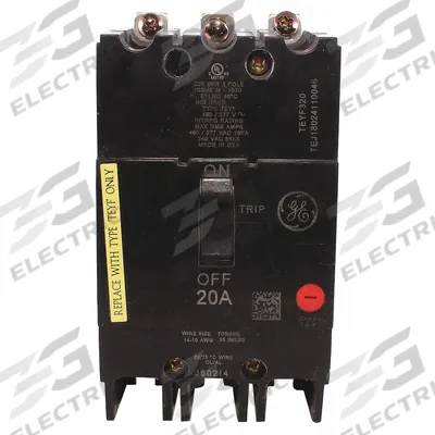 GE Molded Case Circuit Breaker: 20 A Amps, 18kA at 277/480V AC, Fixed, Lug - TEY-Frame GE Molded Case Circuit Breakers