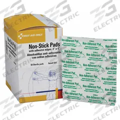 FIRST AID ONLY Nonstick Pad: 4 in Dressing Lg, 3 in Dressing Wd, Cotton, Sterile, 50 PK (MPN I261). Key specifications — Water Resistance: Not Water Resistant; Self-Adhesion: Not Self-Adhering; Unitized: Unitized; Standards: ANSI/ISEA Z308.1-2015; Manufacturer Part Number: I261; Package Type: Box; Product Type: Non-Adherent Pad; Sterility: Sterile.