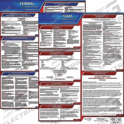 JJ KELLER Labor Law Poster: TX, English, 20 in x 24 in - State & Federal Labor Law Poster Sets
