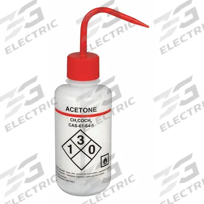 APPROVED VENDOR Wash Bottle: 500 mL, Acetone, Red, Narrow, Std Spout Spout, White - Narrow Mouthed Standard Spout Wash Bottles