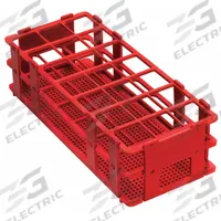 Tube Rack: 4 1/8 in Overall Wd, 2 1/2 in Overall Ht, 9 3/4 in Overall Lg, Polypropylene, Red (MPN F18746-0004). Key specifications — Material: Polypropylene; Mounting Location: Benchtop; Color: Red; Product Type: Test Tube Rack; Total Holding Capacity: (21) Places; Brand: SP SCIENCEWARE.