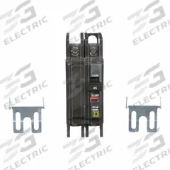 SQUARE D Miniature Circuit Breaker: 45 A, 120/240V AC, Single Phase, 10kA at 120/240V AC, 2 Poles (MPN QOU245). Key specifications — Phase: Single; Amps: 45 A; AC Voltage Rating: 120/240V AC; Max. AIR Rating: 10kA at 120/240V AC; For Use With: Heating; Brand: SQUARE D.