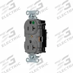 HUBBELL Receptacle: Hospital Grade, Duplex, 5-20R, Gray, 125V AC, 20 A, 2 Pole / 3 Wire (MPN 8300STGY)