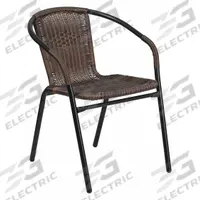 FLASH FURNITURE Patio Chair: Brown, Black, Powder Coated, 17 in Seat Ht, 16 1/2 in Seat Wd, Rattan (MPN TLH-037-DK-BN-GG). Key specifications — Finish: Powder Coated; Frame Color: Black; Frame Material: Steel; Seat Color: Brown; Seat Material: Rattan.