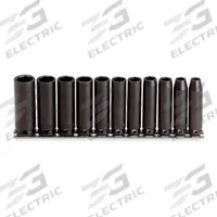 PROTO Impact Socket Set: 3/8 in Drive Size, Small Set (0-50 pieces) Set Size, 11 Pieces, Black Oxide (MPN J72212). Key specifications — attr1204251: PROTO; attr1215453: 3/8 in; attr1215454: 7 mm to 17 mm.