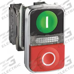 SCHNEIDER ELECTRIC Illuminated Push Button: 2 Buttons, 22 mm, 1NO/1NC, Metallic, Full Volt, LED (MPN XB4BW73731M5). Key specifications — AC Contact Rating: 1.5 A @ 480 V; Action: Momentary/Momentary; DC Contact Rating: 0.55 A @ 125 V; Legend: I/O; Operator Illumination: Illuminated; Product Type: Push Button Operators; Series: XB4; Manufacturer Part Number: XB4BW73731M5.