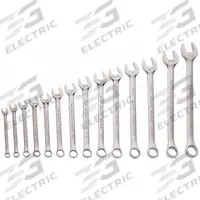 KLEIN TOOLS Combination Wrench Set: Alloy Steel, Nickel Chrome, 14 Tools, 15° Head Offset Angle (MPN 68406). Key specifications — attr309520: Nickel Chrome; attr309519: Alloy Steel; attr324929: KLEIN TOOLS; attr309512: Pouch; attr309522: No; attr309533: No.