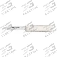 DEXTER RUSSELL Paring Knife: Scalloped, 7 1/4 in Overall Lg, Steel Blade, White Handle, White (MPN 15373). Key specifications — Sub-brand: Sani-Safe; Brand: DEXTER RUSSELL; Blade Material: Steel; Blade Type: Scalloped; Handle Color: White; Handle Material: Sanitary Polypropylene; Knife Type: Paring Knife; NSF Certified: Yes.
